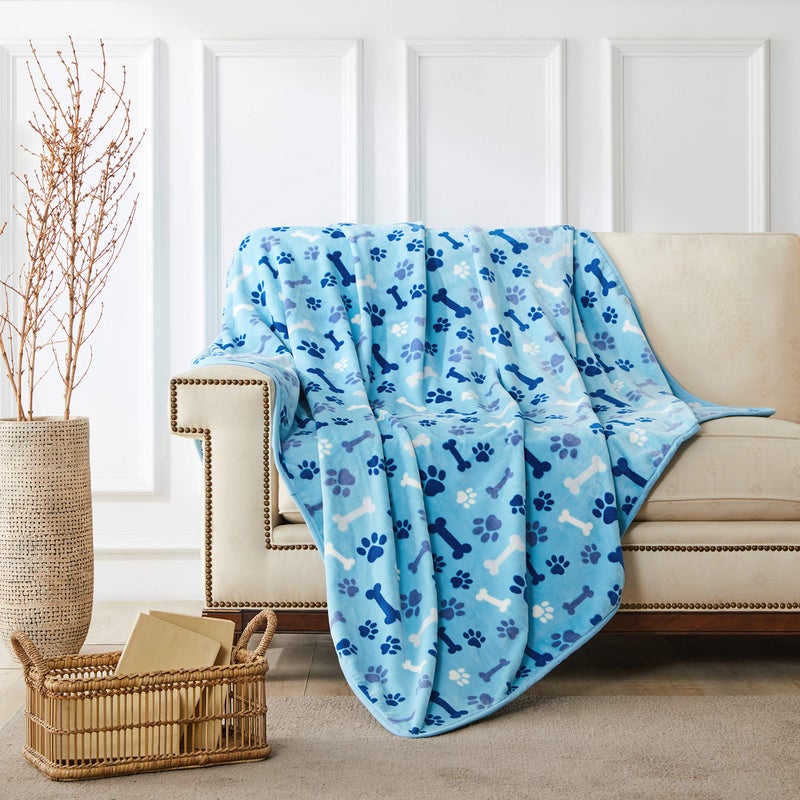 Allisandro Luxurious Dog Blanket, 350 GSM Super Fuzzy Microplush Fleece Pet Blankets for Small Medium Large Dogs and Cats, Blue Paw and Bone, 32" x 24" - Image 5